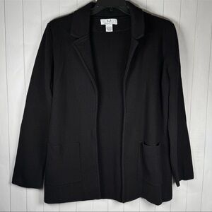 Magaschoni Black Knit Cardigan Open Front Pocket Sweater Minimalist Modest Large